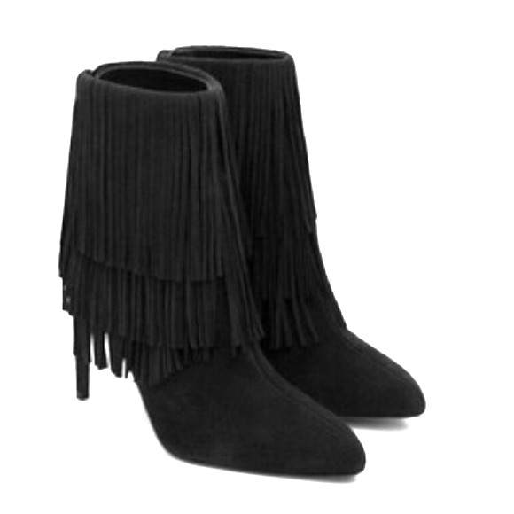 Zara Fringe Black Suede Boots - Picture 3 of 14